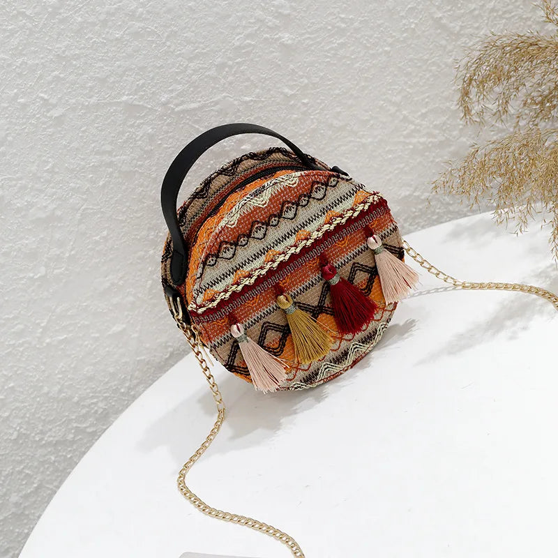 Tassel Women Handbags Shoulder Bag Round Cross Body Phone Bag