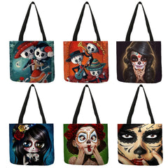 Sugar Skull Print Tote Bag for Women - Large Capacity Foldable Handbag