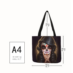 Sugar Skull Print Tote Bag for Women - Large Capacity Foldable Handbag