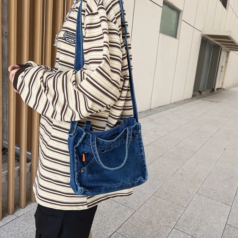 Unisex Casual Denim Crossbody Bag for Women and Men Shoulder Bag