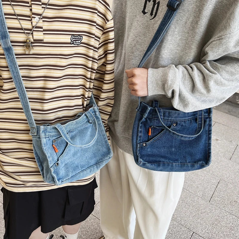 Unisex Casual Denim Crossbody Bag for Women and Men Shoulder Bag