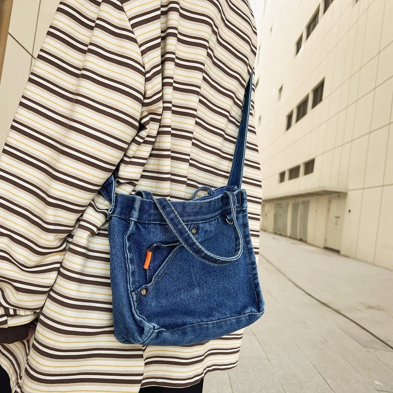 Unisex Casual Denim Crossbody Bag for Women and Men Shoulder Bag