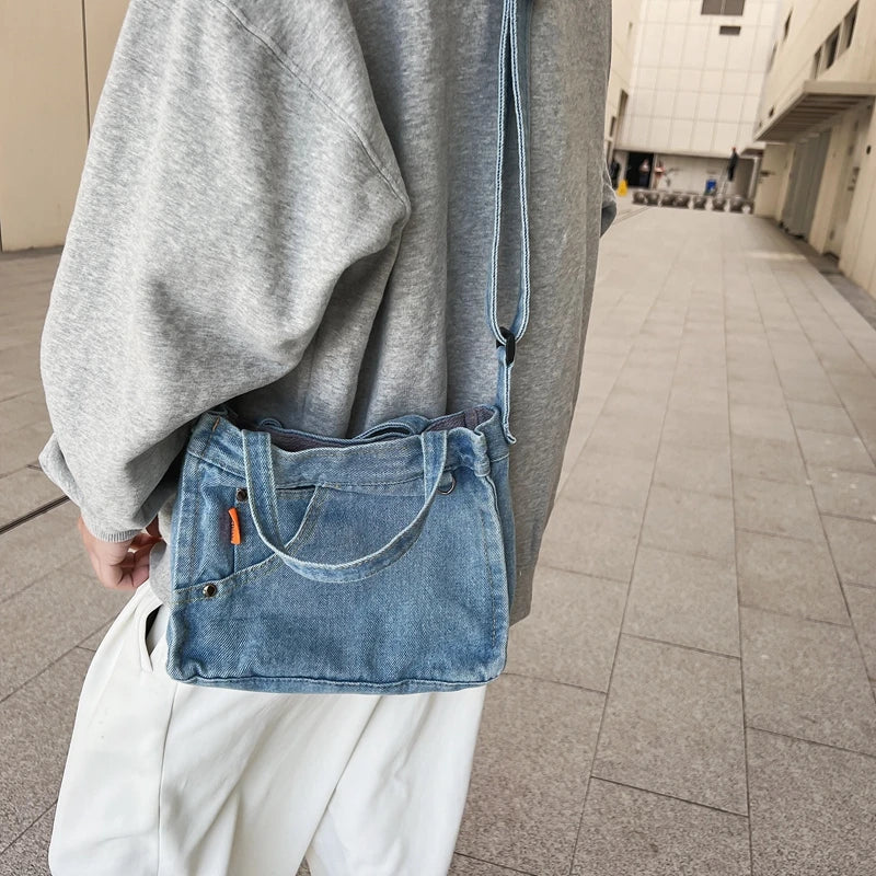Unisex Casual Denim Crossbody Bag for Women and Men Shoulder Bag