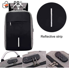 Unisex Code Lock Backpack Large Capacity Reflective Strip USB Interface