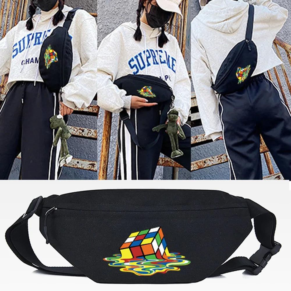 Colorful Circles Print Waist Bag Canvas Large Phone Belt Bag