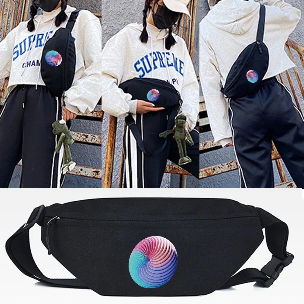 Colorful Circles Print Waist Bag Canvas Large Phone Belt Bag