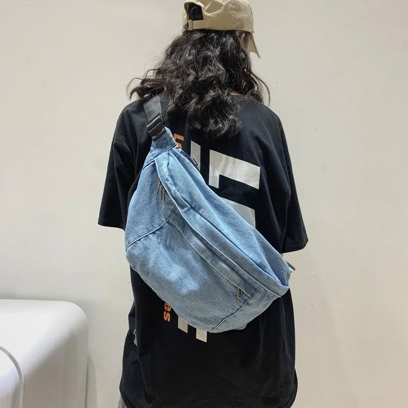 Large Capacity Crossbody Bag Denim Messenger Shoulder Bag