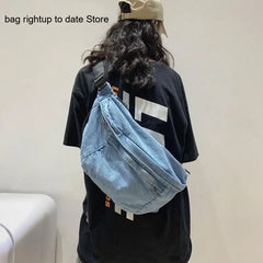 Large Capacity Crossbody Bag Denim Messenger Shoulder Bag