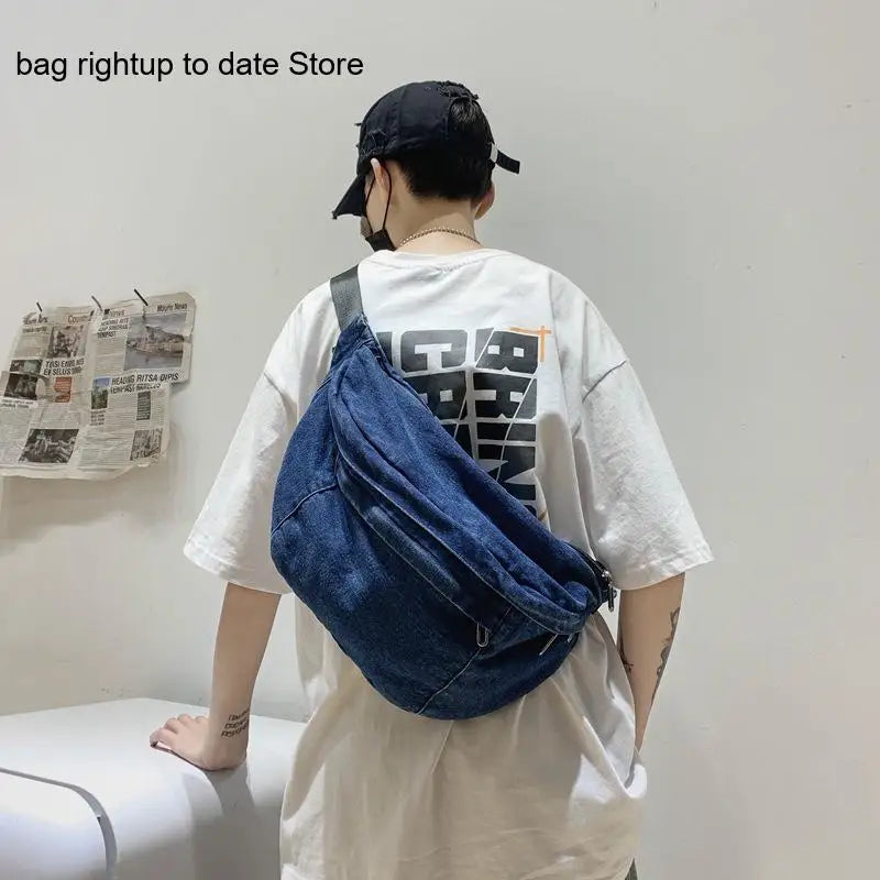 Large Capacity Crossbody Bag Denim Messenger Shoulder Bag
