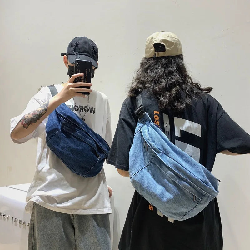 Large Capacity Crossbody Bag Denim Messenger Shoulder Bag