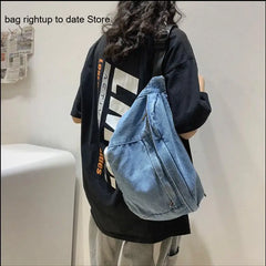 Large Capacity Crossbody Bag Denim Messenger Shoulder Bag