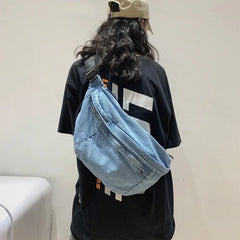 Large Capacity Crossbody Bag Denim Messenger Shoulder Bag
