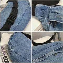 Unisex Crossbody Bag Shoulder Bag Girls Denim Large Capacity Messenger Bag