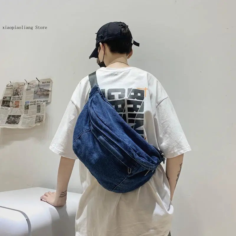 Unisex Crossbody Bag Shoulder Bag Girls Denim Large Capacity Messenger Bag