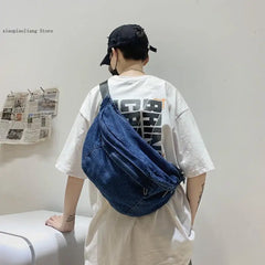 Unisex Crossbody Bag Shoulder Bag Girls Denim Large Capacity Messenger Bag