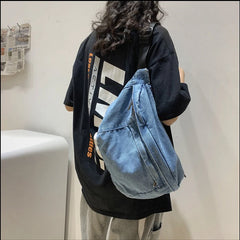 Unisex Crossbody Bag Shoulder Bag Girls Denim Large Capacity Messenger Bag