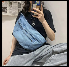 Unisex Crossbody Bag Shoulder Bag Girls Denim Large Capacity Messenger Bag