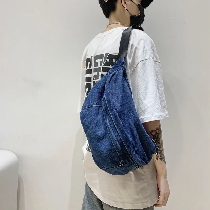 Unisex Crossbody Bag Shoulder Bags Girls Denim Large Capacity Messenger Bag