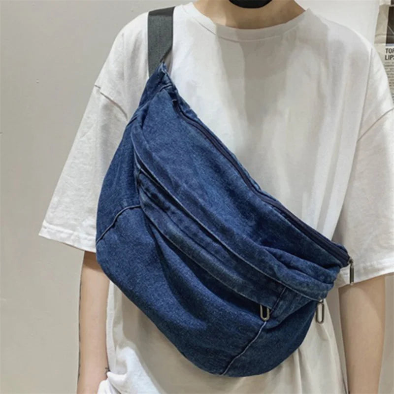 Unisex Crossbody Bag Shoulder Bags Girls Denim Large Capacity Messenger Bag