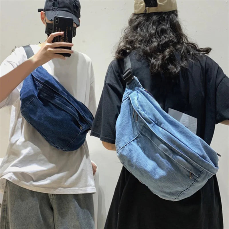 Unisex Crossbody Bag Shoulder Bags Girls Denim Large Capacity Messenger Bag