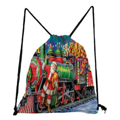 Christmas Drawstring Shoes Bag Santa Claus Snowflake Snowman Backpack