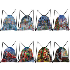 Christmas Drawstring Shoes Bag Santa Claus Snowflake Snowman Backpack