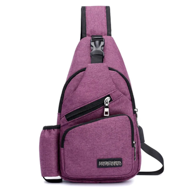 Unisex USB Charge Chest Bag Antitheft Travel Crossbody Sling Shoulder Bag