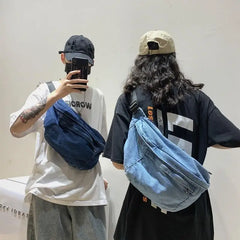 Unisex Denim Chest Bag Harajuku Style Messenger Bag