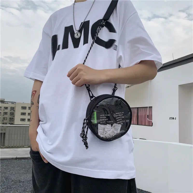 Unisex Clear Circular Shoulder Bag Zipper Satchel