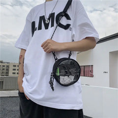 Unisex Clear Circular Shoulder Bag Zipper Satchel