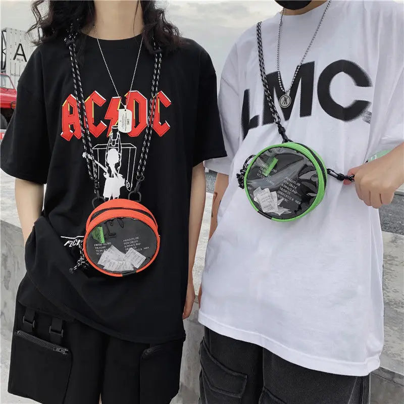 Unisex Clear Circular Shoulder Bag Zipper Satchel