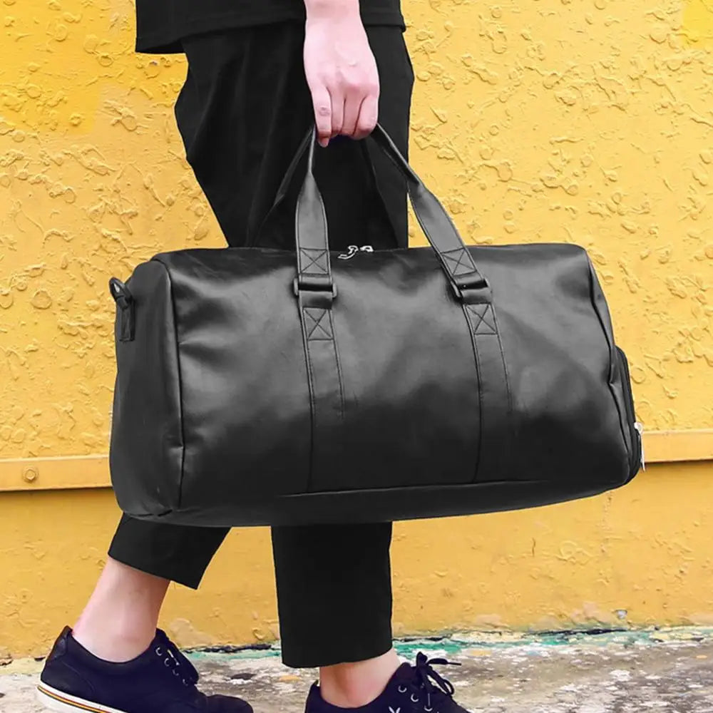 Large Capacity Unisex Travel Duffle Faux Leather Gym Tote Bag