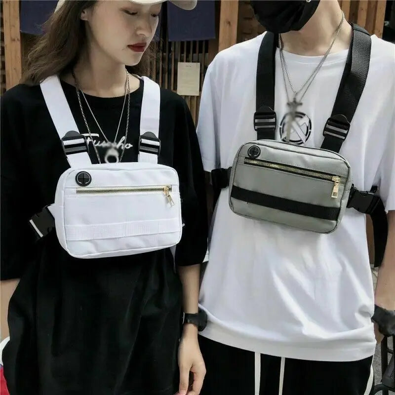 Unisex Men Women Canvas Chest Bag Hip Hop Streetwear Casual Adjustable