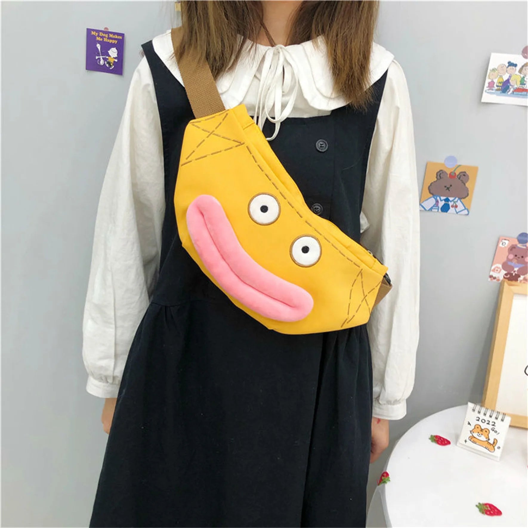 Funny Canvas Crossbody Handbag Zipper Purse Waist Pack