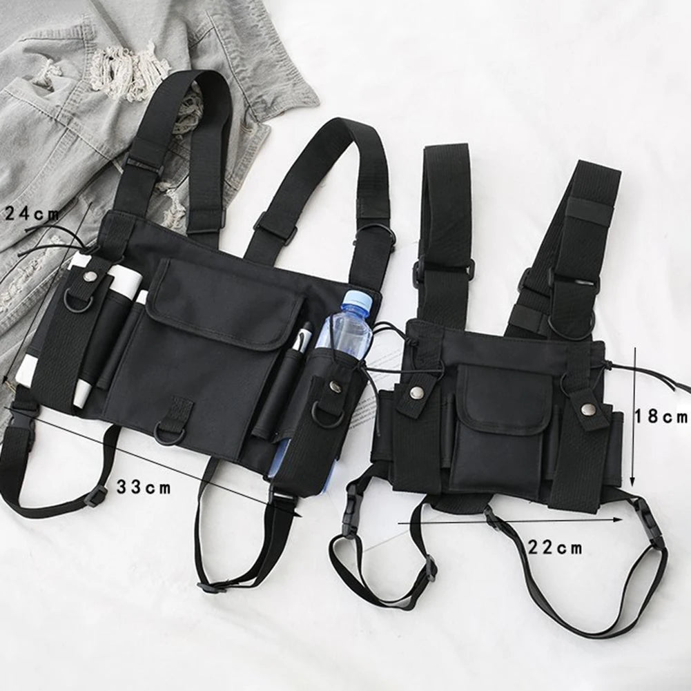 Unisex Outdoor Adjustable Vest Chest Hanging Bag Double Shoulder Waist Pouch
