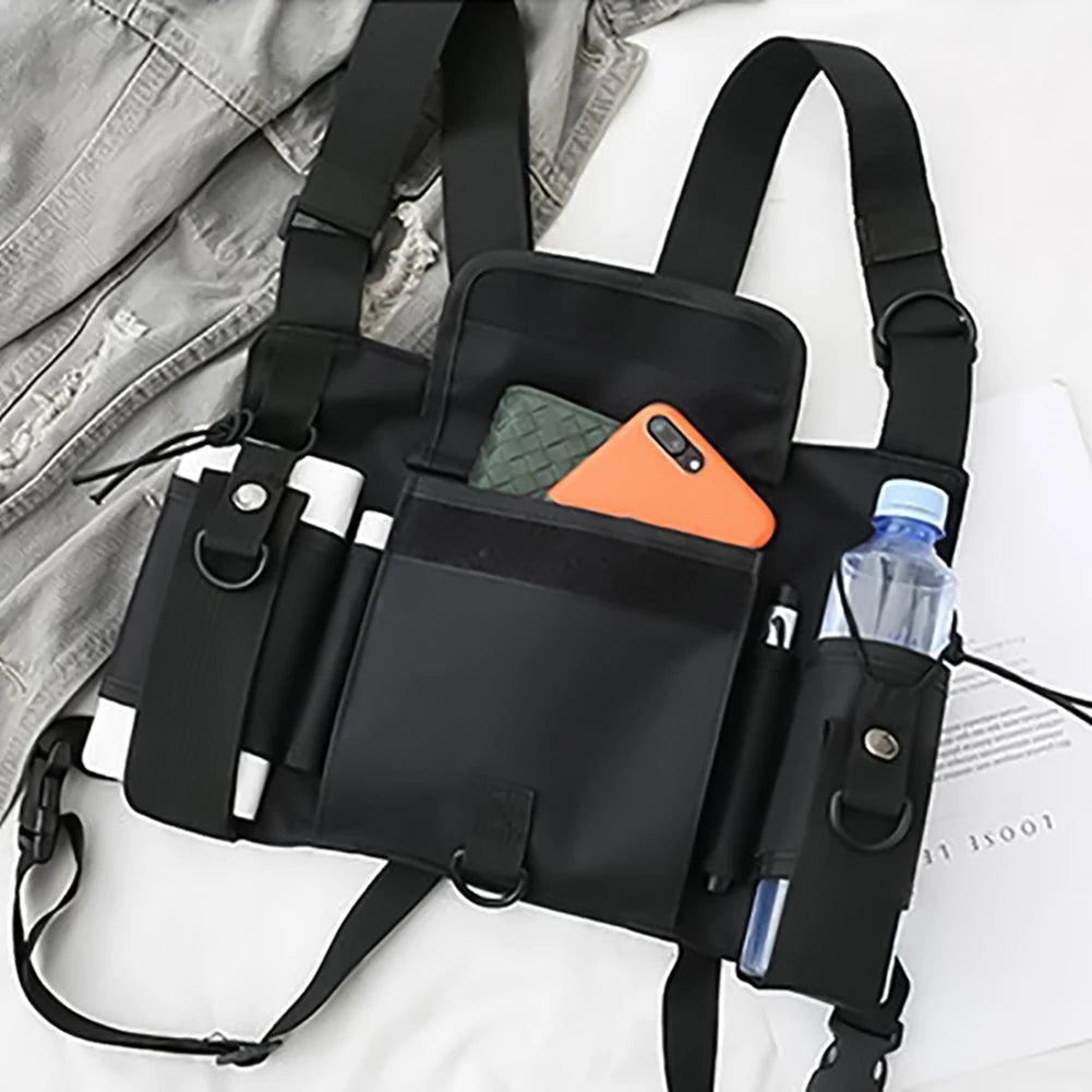 Unisex Outdoor Adjustable Vest Chest Hanging Bag Double Shoulder Waist Pouch