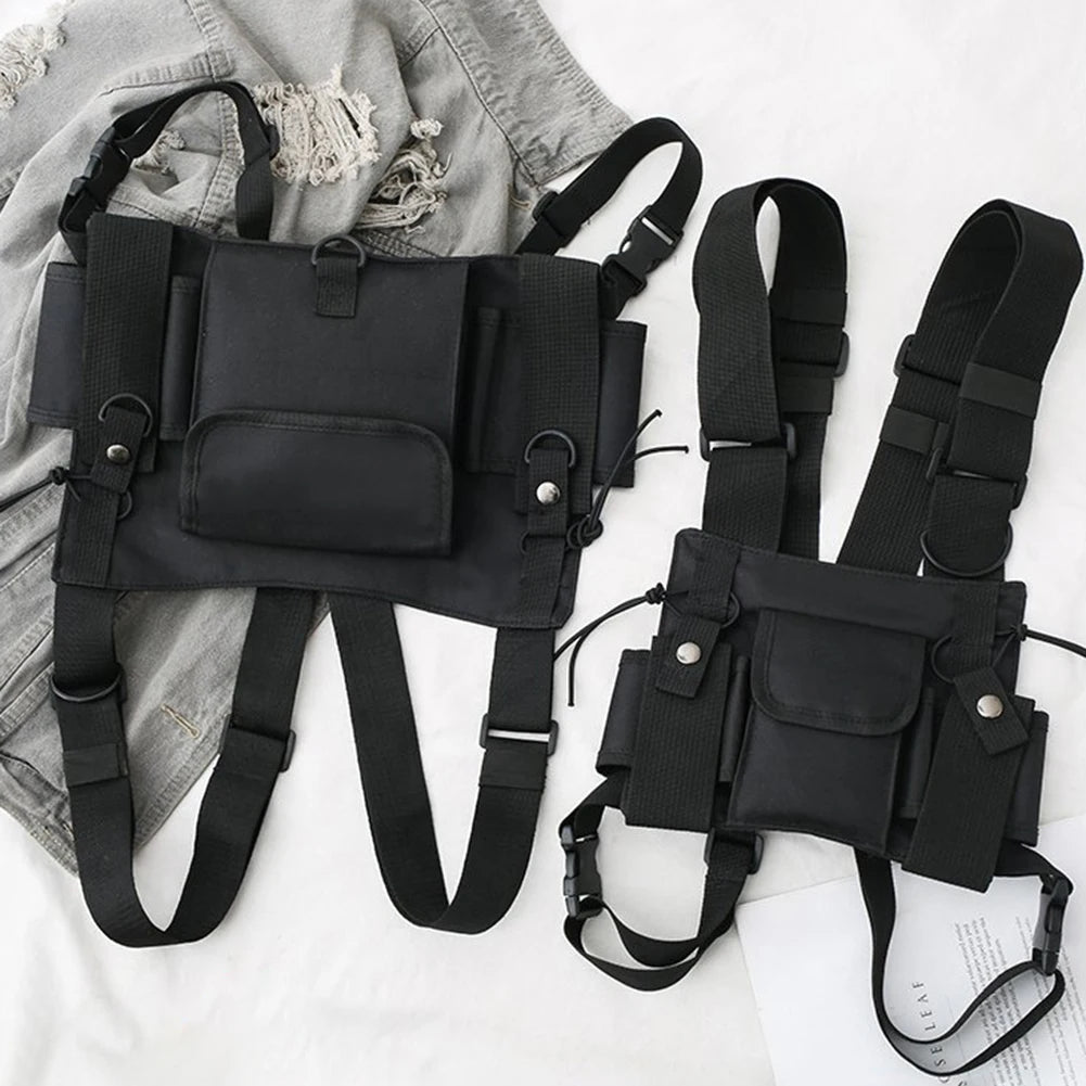 Unisex Outdoor Adjustable Vest Chest Hanging Bag Double Shoulder Waist Pouch