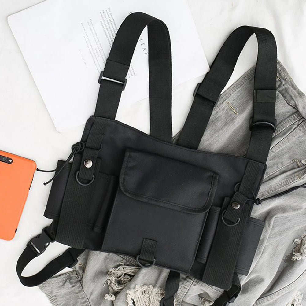 Unisex Outdoor Adjustable Vest Chest Hanging Bag Double Shoulder Waist Pouch