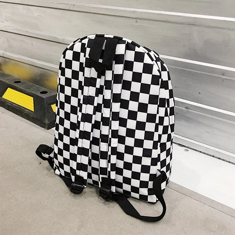 Plaid Nylon Female Travel Daypack Laptop Backpack Schoolbags