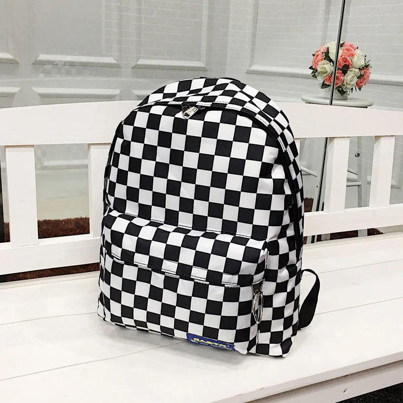 Plaid Nylon Female Travel Daypack Laptop Backpack Schoolbags