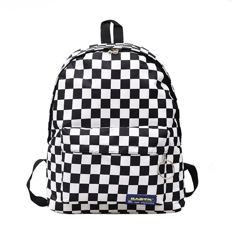Plaid Nylon Female Travel Daypack Laptop Backpack Schoolbags