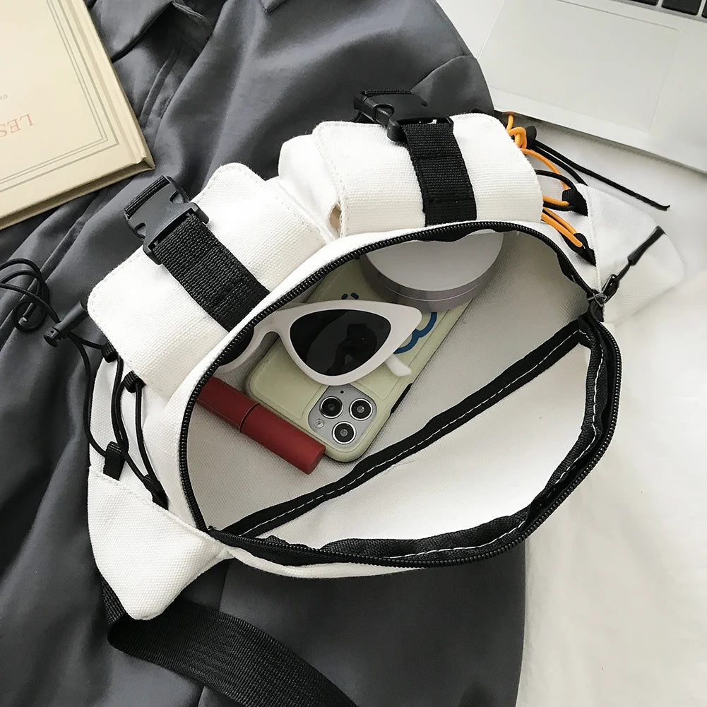 Unisex Street Casual Chest Bag Canvas Women Men Zipper Fanny Bum Belt Pouch