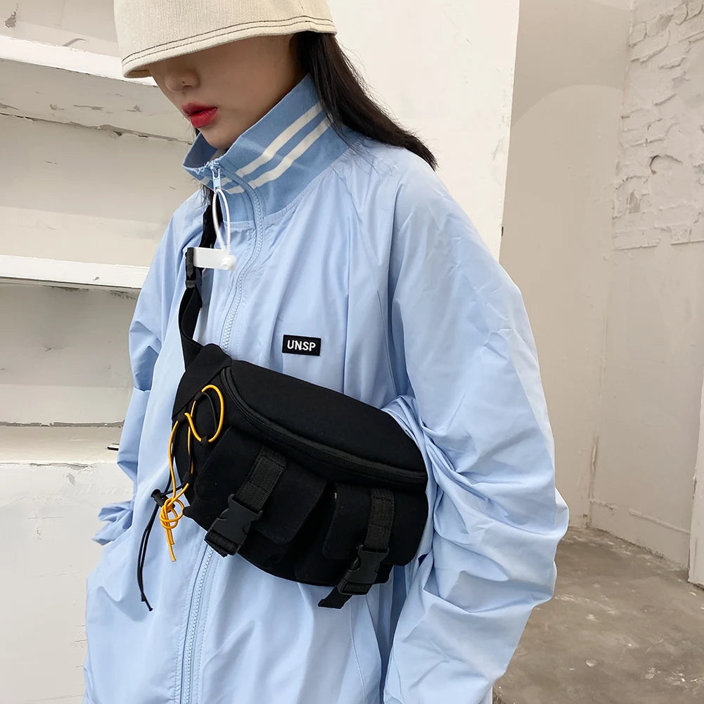 Unisex Street Casual Chest Bag Canvas Women Men Zipper Fanny Bum Belt Pouch