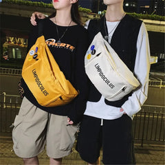 Unisex Large Capacity Banana Chest Bag Hip Hop Waist Bag Canvas Material