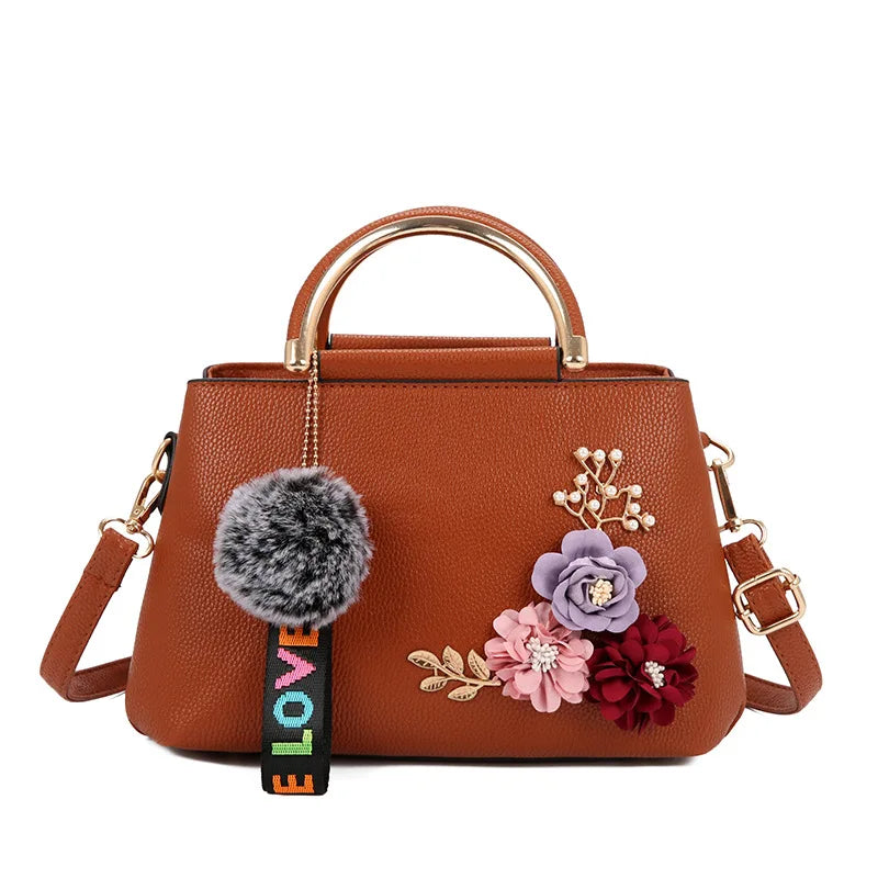 PU Leather Sticky Flower Women Handbag Small Crossbody Bag