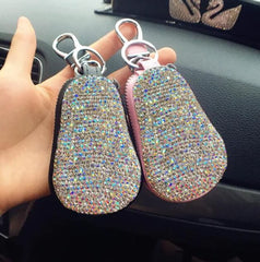 Diamond PU Leather Car Key Cover for Girl Woman with Keycha