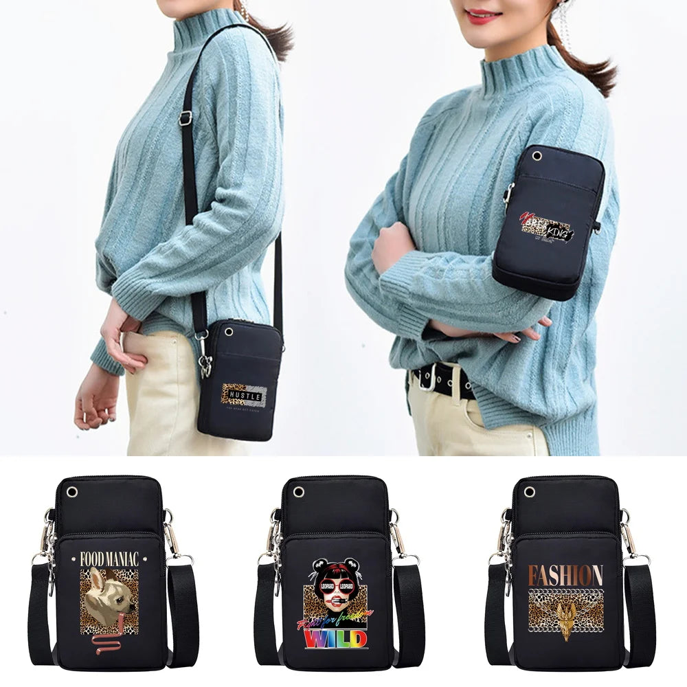 Leopard Print Arm Bag for iPhone Women Small Shoulder Cross Body Wrist Bag