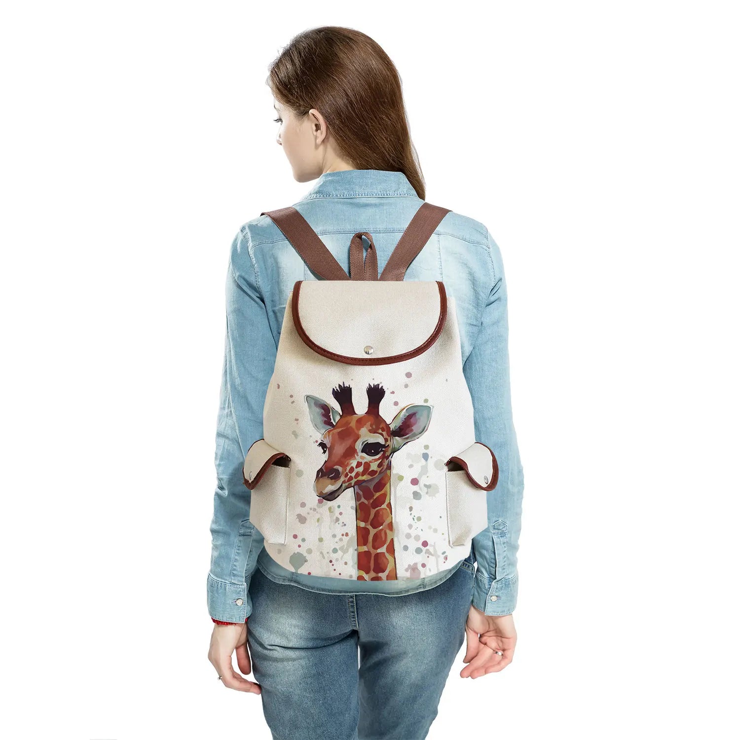 Watercolor Animal Giraffe Print Women's Backpack