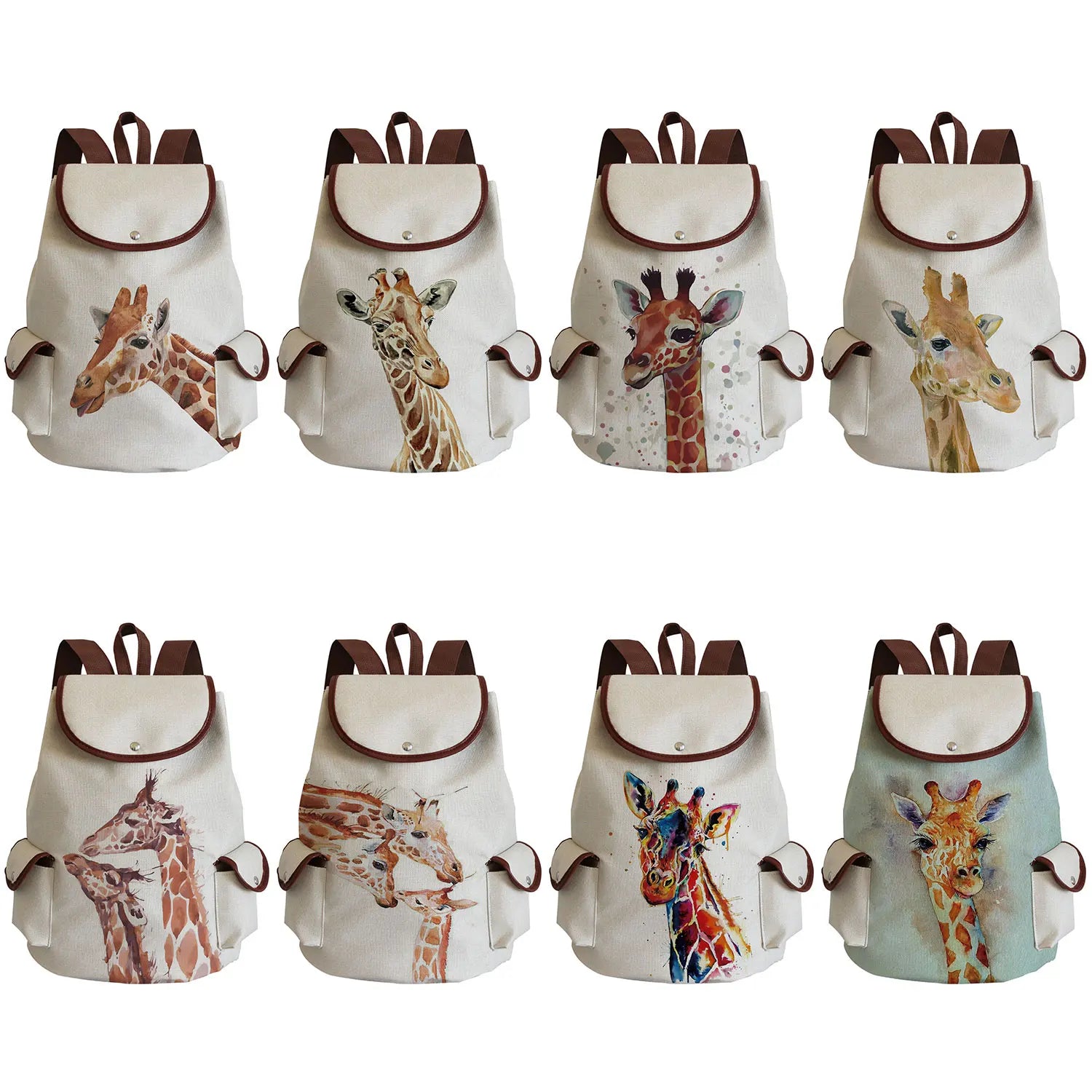 Watercolor Animal Giraffe Print Women's Backpack