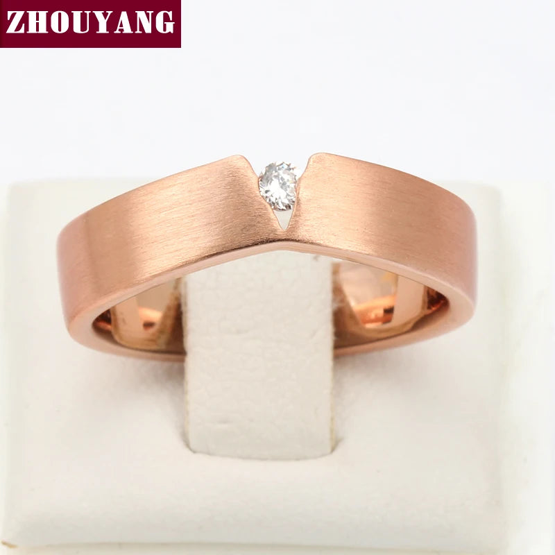 'V' Wire Drawing Process Rose Austrian Crystals Ring For Women Wedding ZYR386 ZY